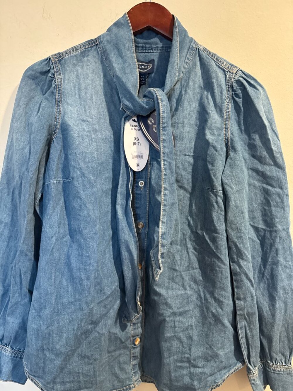 The Scoop Tie Neck Blouse Denim size XS New